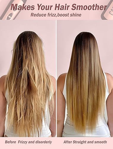 Miniatura 8 de Cepillo alisador de cabello con 6 ajustes de temperatura, alisador de cepillo 2 en 1 para mujeres, calor rápido 20S, peine recto de doble voltaje,