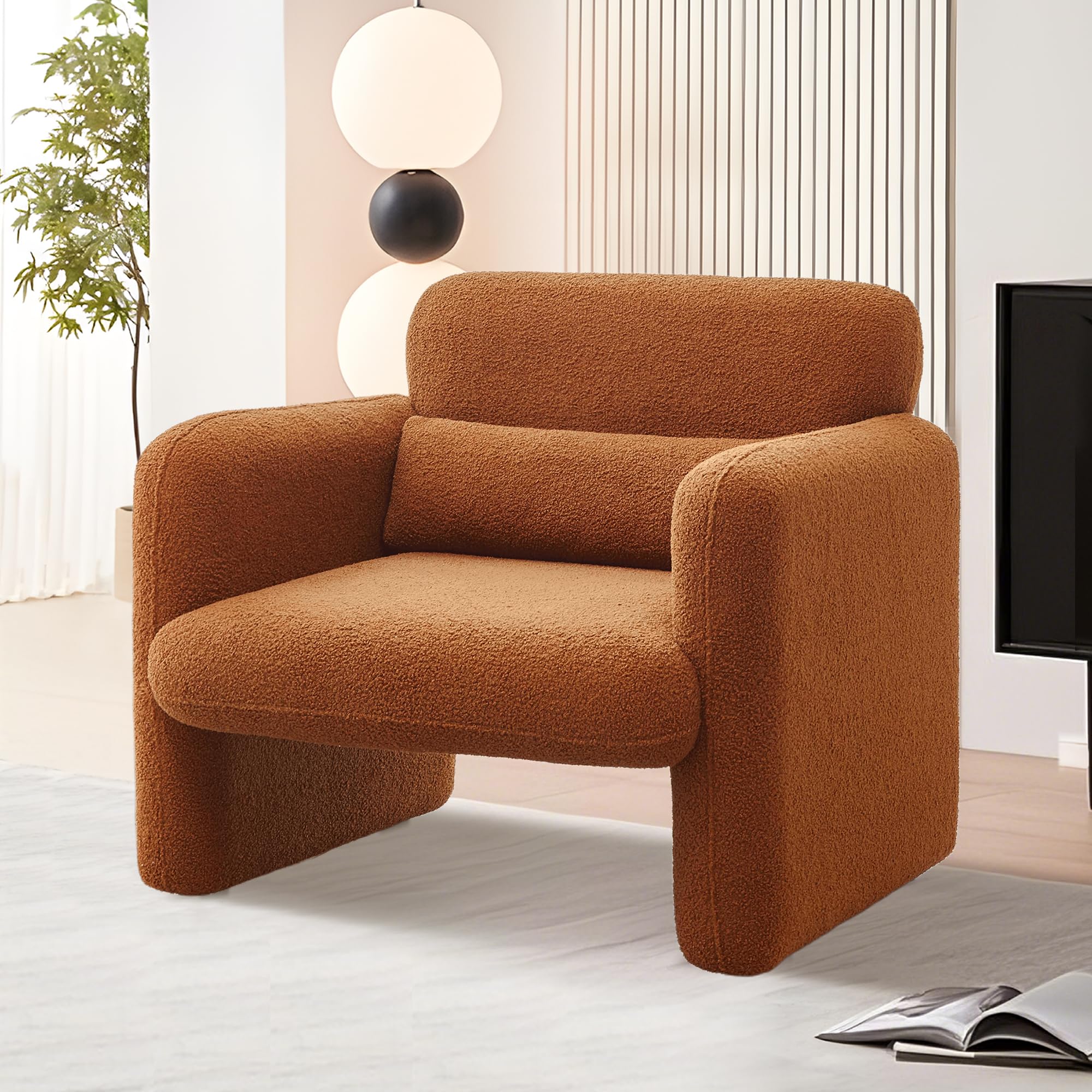 YOOBECH Modern Accent Single Sofa Chair with Arms, Lamb Fabric Upholstered Comfy Reading Arm Chair for Bedroom, Living Room-Beige