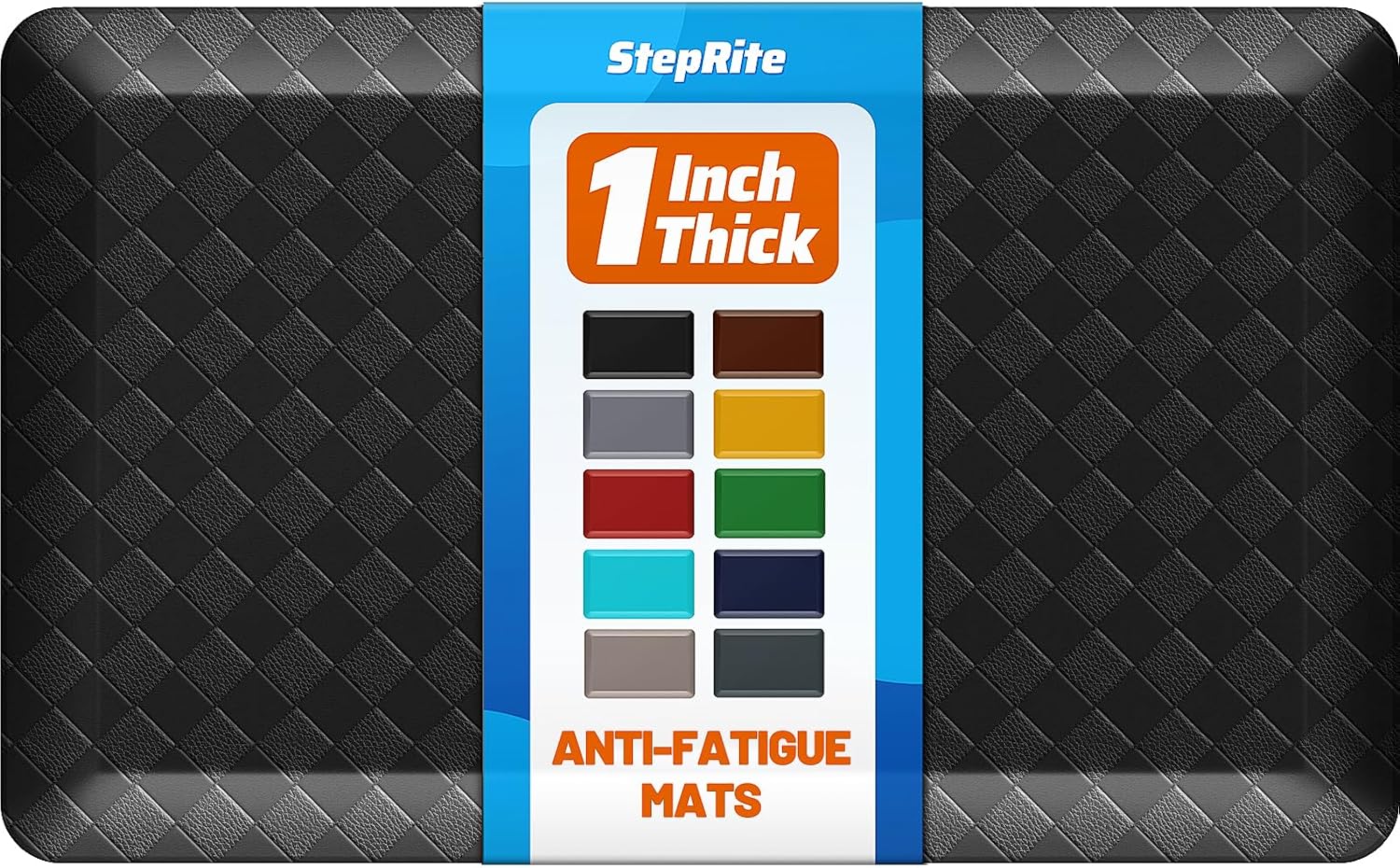 StepRite 1 Thick Kitchen Mats for Floor, Anti Fatigue Kitchen Rugs, Non-Slip,Heavy Duty Waterproof Kitchen Rug, Standing Desk Mat for Home, Kitchen, Office, (Black)