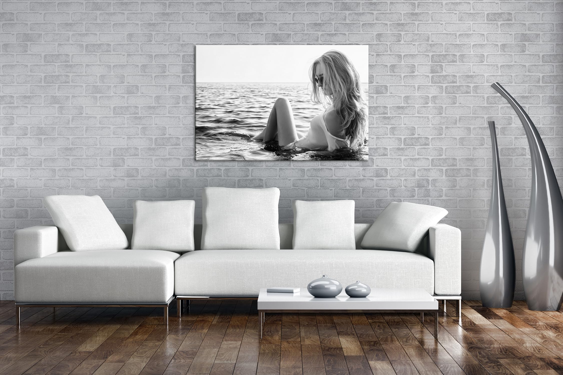 deyoli Formato de refrigeración húmeda: 90 x 60 cm, efecto: negro/blanco como lienzo, diseño listo enmarcado en marco de madera auténtica, impresión digital de alta calidad con marco