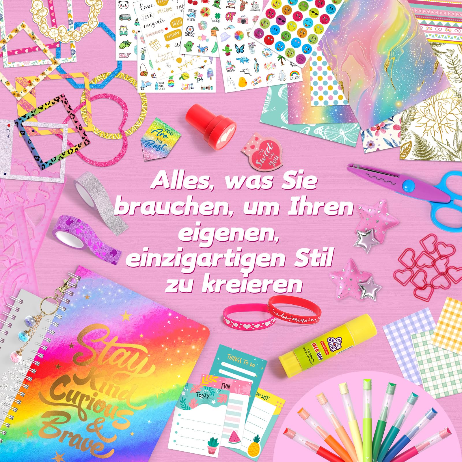 2-Pack Mega DIY Tagebuch Set Mädchen, Tagebuch Geschenk ab 8 9 10 11 12 13 14 Jahre Mädchen, Schulsachen und Scrapbook Set für Teenagermädchen, Kreative Geschenke für 8-14 Jahre Teenagermädchen