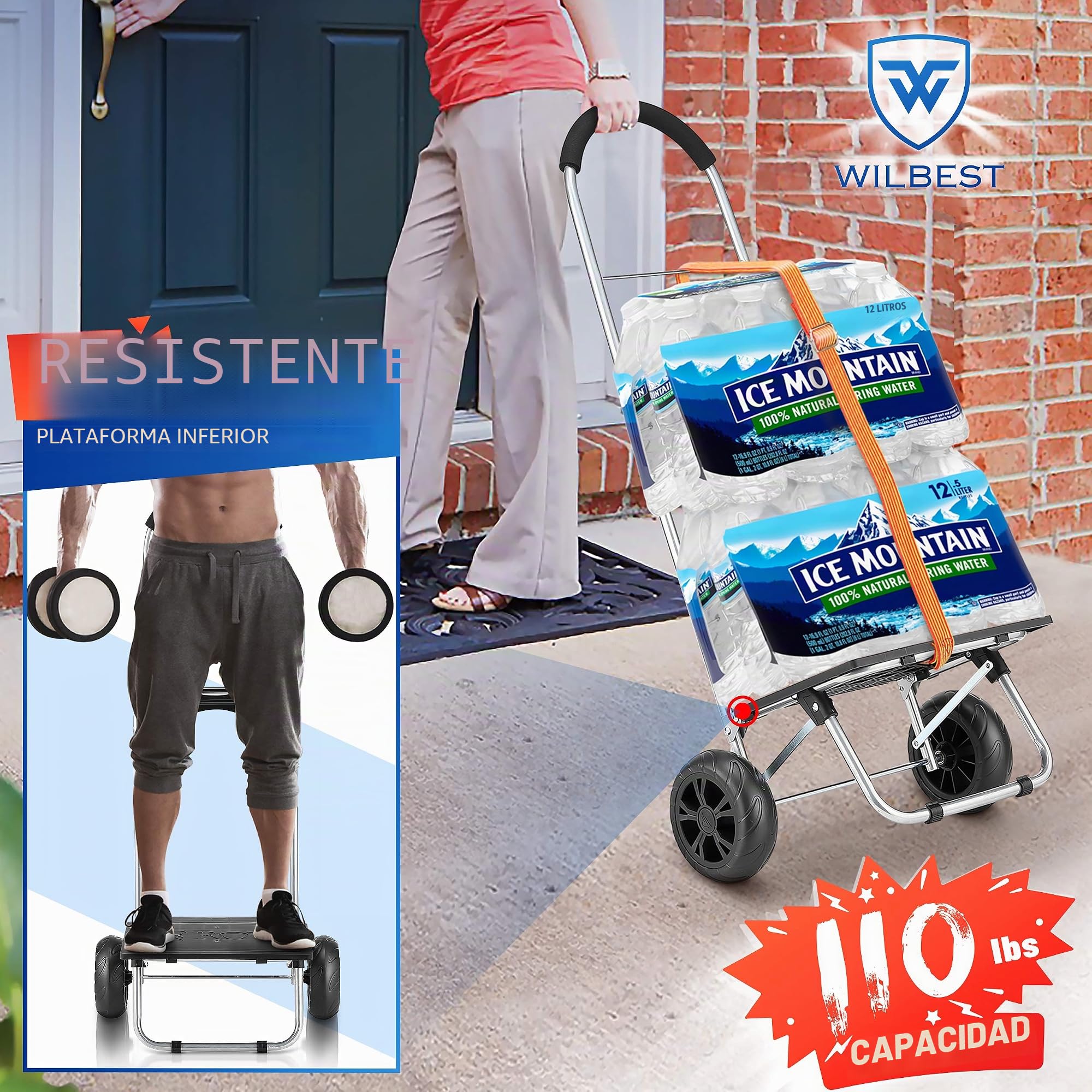 Carrito de Compras, 75L Plegable Carrito de Mercado, 2 en 1 Diablo de 2 Ruedas de Compras Trolley con Marco de Acero Inoxidable y Bolsa de Lona Impermeable extraíble (Negro)