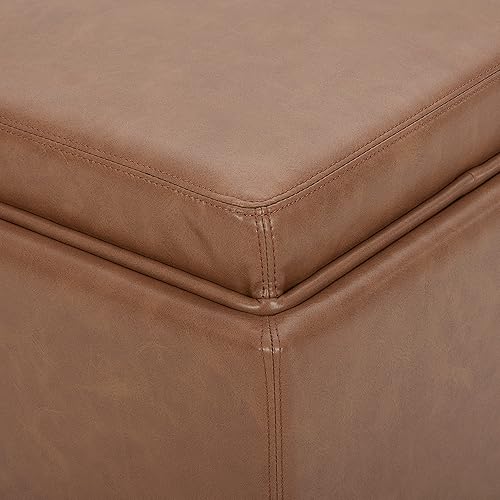 Miniatura 6 de CHITA Cubo otomano de almacenamiento con bandeja, reposapiés taburete asiento sirve como mesa auxiliar, piel sintética en color marrón