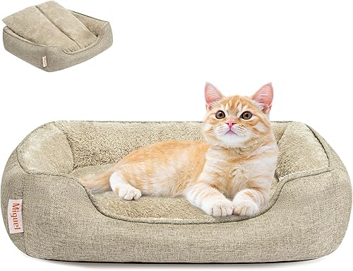 Miniatura 32 de Miguel Camas lavables para gatos de interior con cojín extraíble, fácil de lavar, sofá cama pequeña para mascotas con lado, cama rectangular para