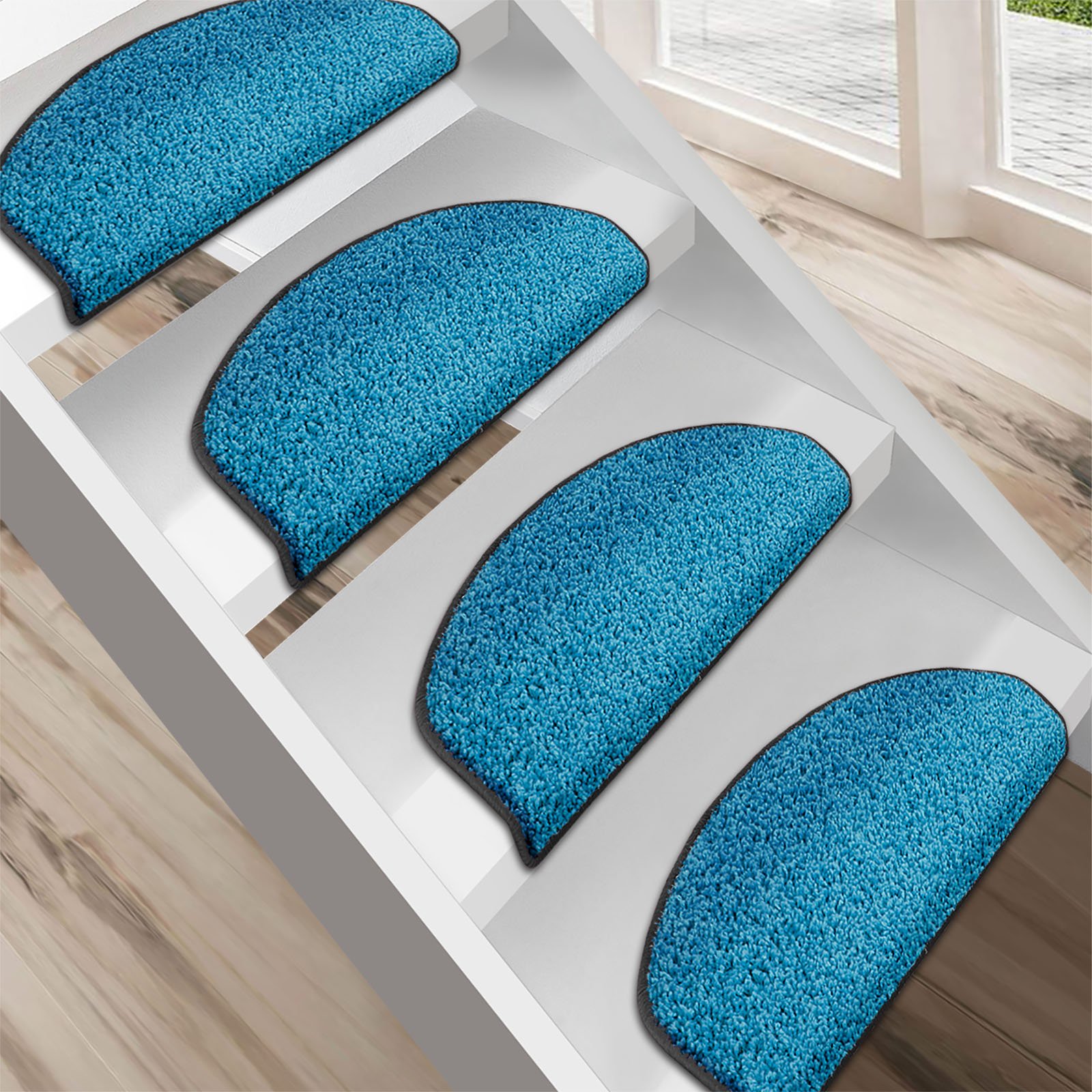 Casa Pura Coprigradini Per Scale Interne Antiscivolo | Tappeto Gradino Effetto Velour 13,5 Mm | Set Da 15 Rettangolari 23,5x65 Cm | Colore Antracite | Morbido E Ipoallergenico