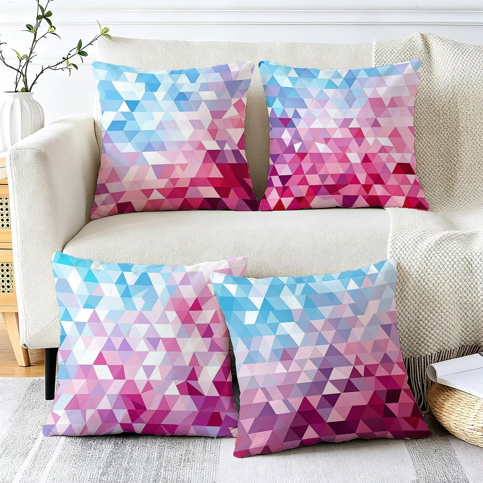 Rosa Federe Cuscini Divano 50x50cm, Cuscini da Esterno Set de 4, Cod-151 | Velour Copricuscini Decorativi Letto Arredo, per Letto, Soggiorno, Giardino, Esterno, Casa Decorazione Set di 4 Geometria