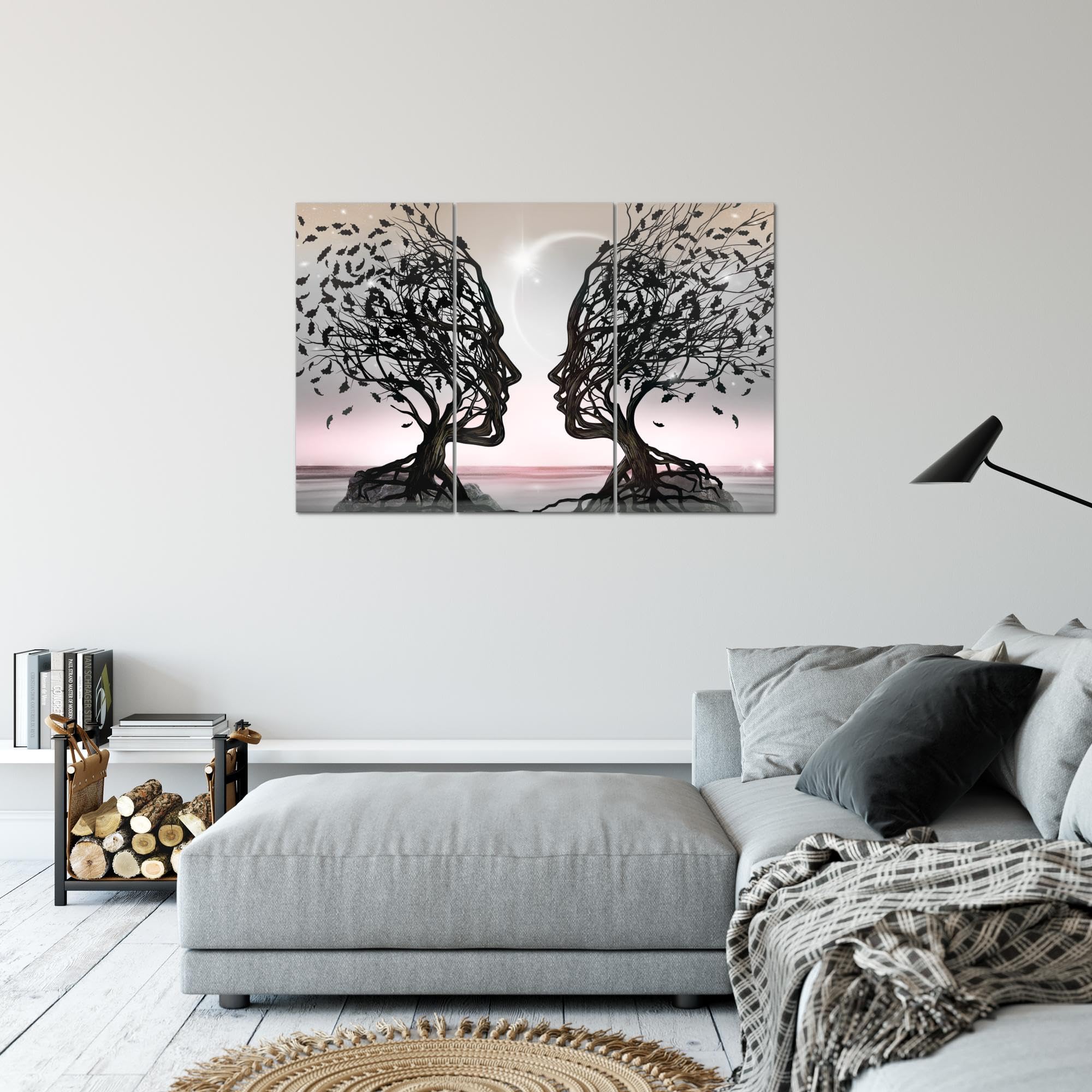 Runa Art Amantes Cuadro Lienzo no Tejido 3 Piezas Árbol abstracto Gris Rosa Dormitorio Corredor 044831b