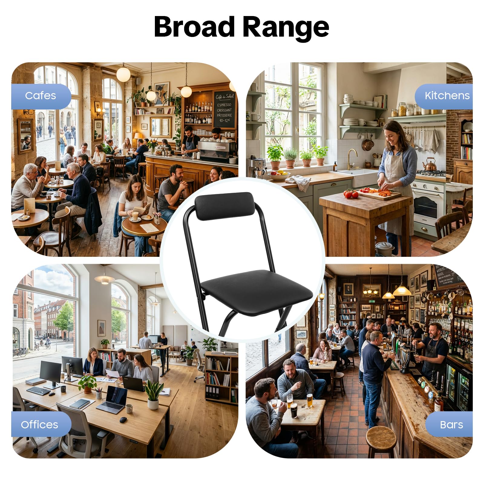 2 taburetes de bar plegables, silla de bar, silla plegable, asiento acolchado, marco de acero, ahorra espacio, plegable, estable, cómodo, cocina, salón, bar, cafetería, balcón, 75 cm, altura