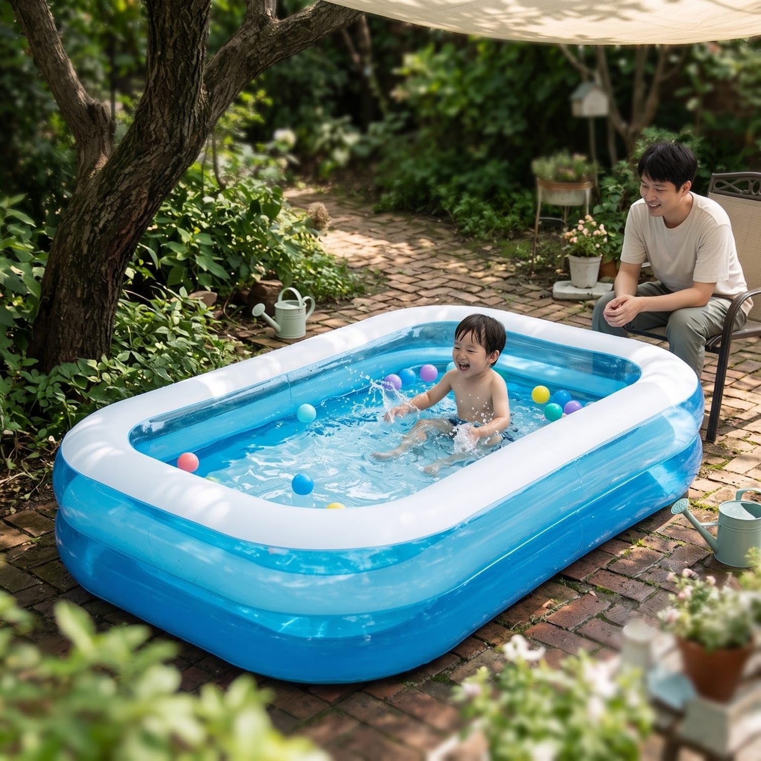 Rectangular Inflatable Swimming Pool with Two Rings Low-Height Inflatable Paddling Pool Safe Thickened for Children, Toddlers, Backyard, Garden, Lawn, Patio, 2-Ring Rectangular-image-34
