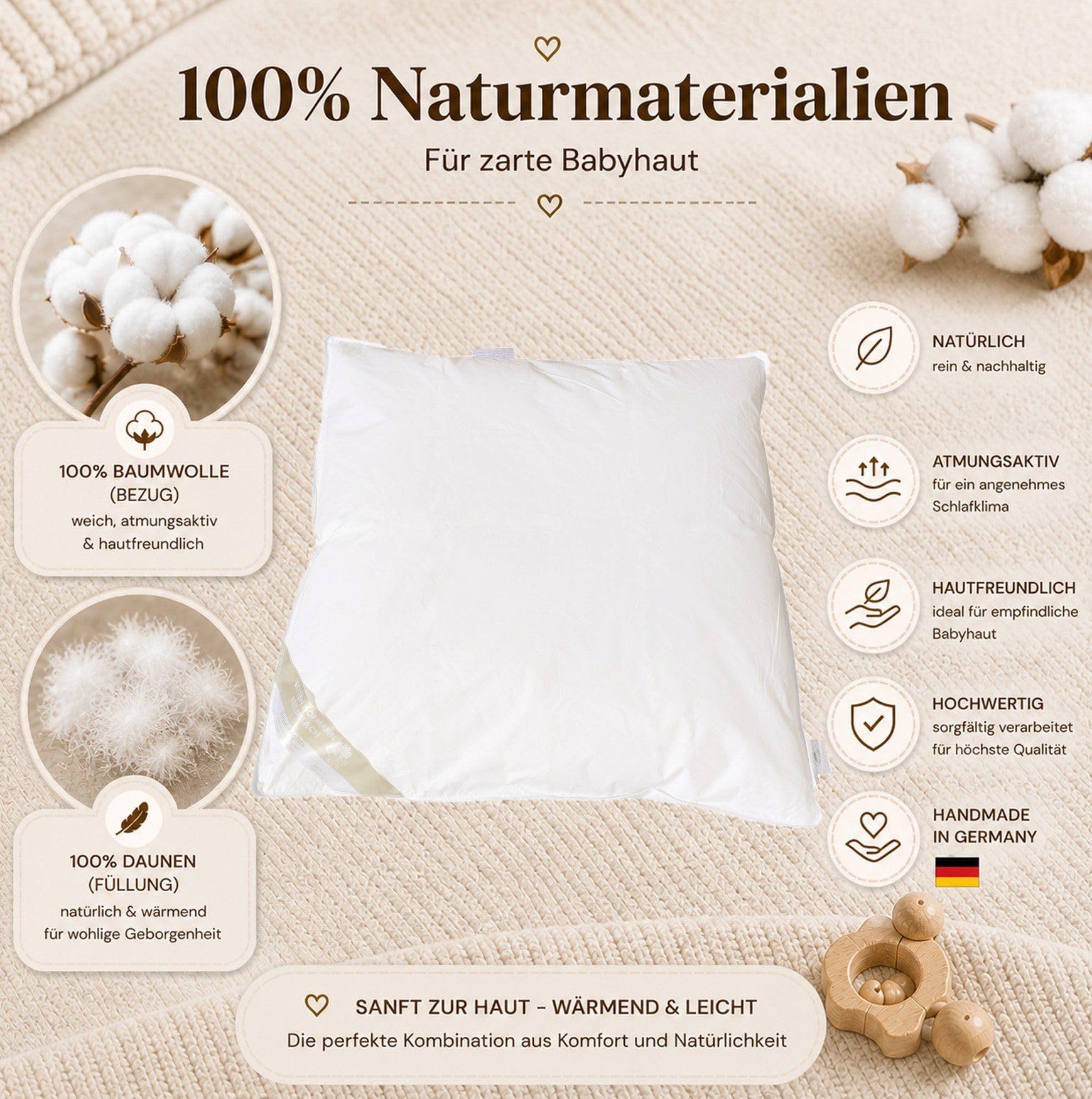 Betten Hofmann Baby Winter Daunenbett 80x80 cm Babydaunendecke, kuschelig warm, 250g Füllgewicht, Naturprodukt, waschbar