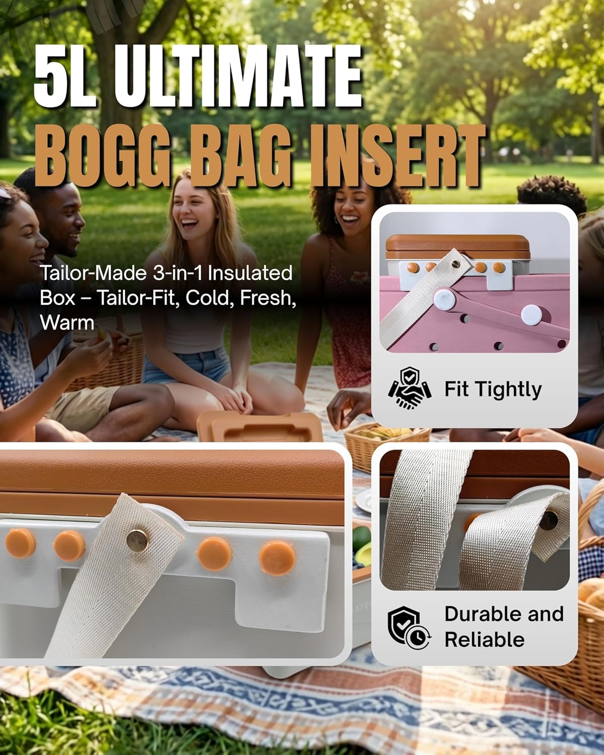 5L Cooler Insert for Bogg Bag Original X Large, 3-in-1 Insulated Box for Fresh-Keeping, Cold & Warm Storage, Portable PE Shell with PP Inner Liner