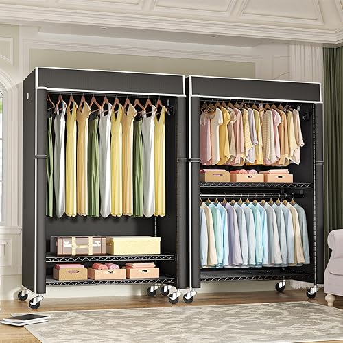 Miniatura 4 de FUTASSI Perchero negro con cubierta negra, armario con ruedas P1C Plus, perchero de metal para colgar ropa, armario de almacenamiento de ropa, 46