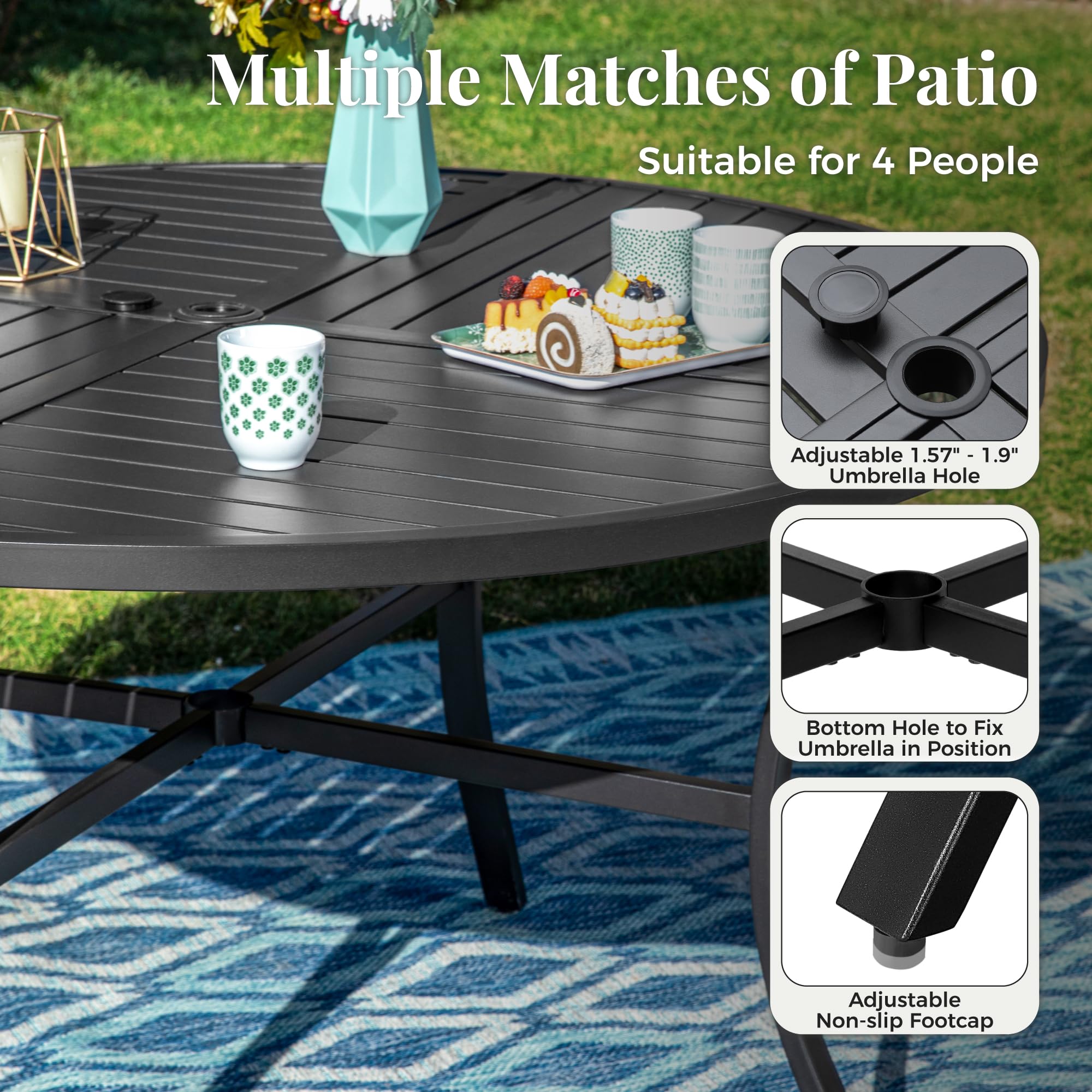 Amazon.com: MIXPATIO Outdoor Patio Round Dining Table, 42"x 42" Metal Small Round  Table with Adjustable Umbrella Hole, All Weather Wrought Iron Black Outdoor  Table for Deck Lawn Garden Backyard, Black : Patio,