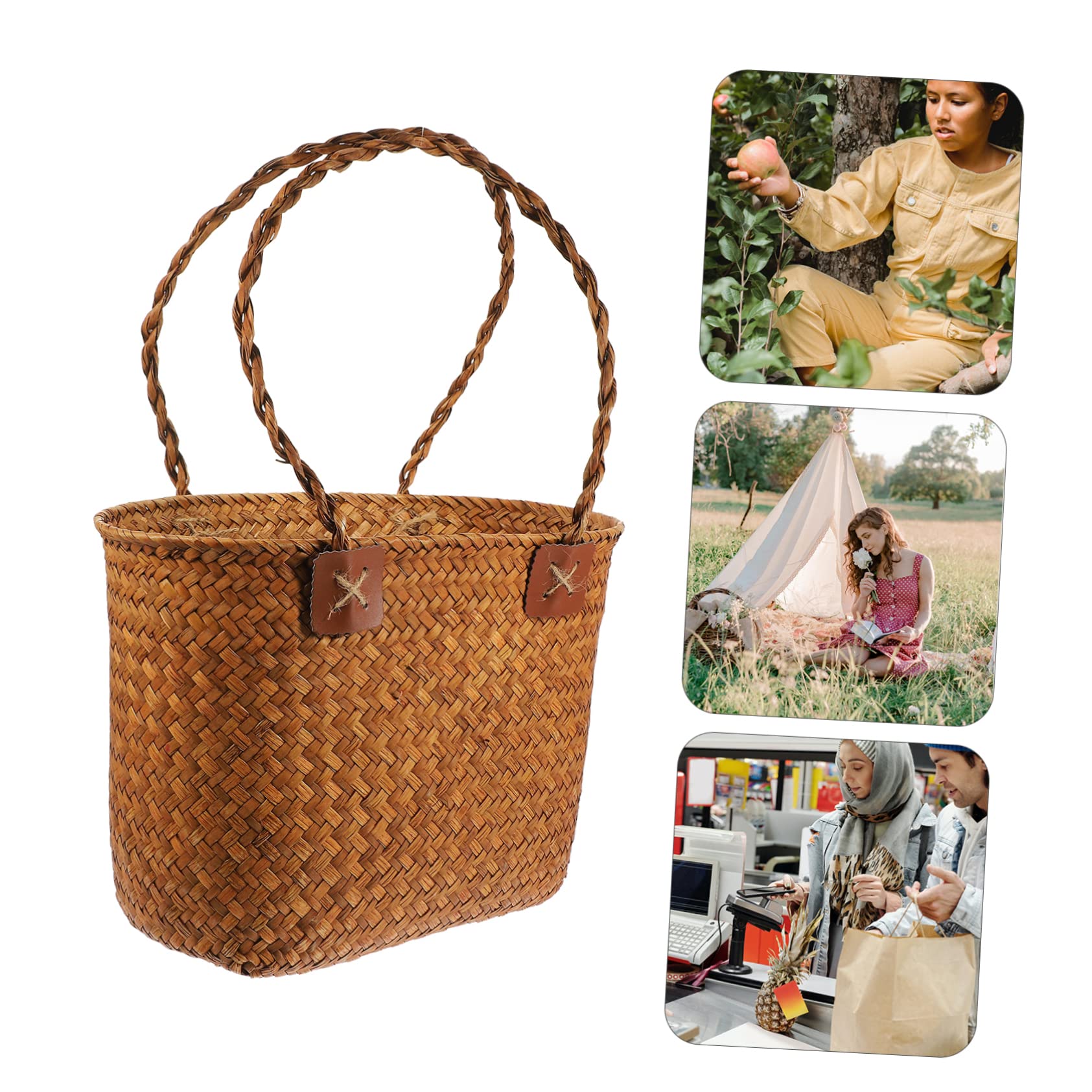 LABRIMP Cesta De Picnic Tejida Mano Asas Cesta De Almacenamiento Excursiones y Decoración Natural El