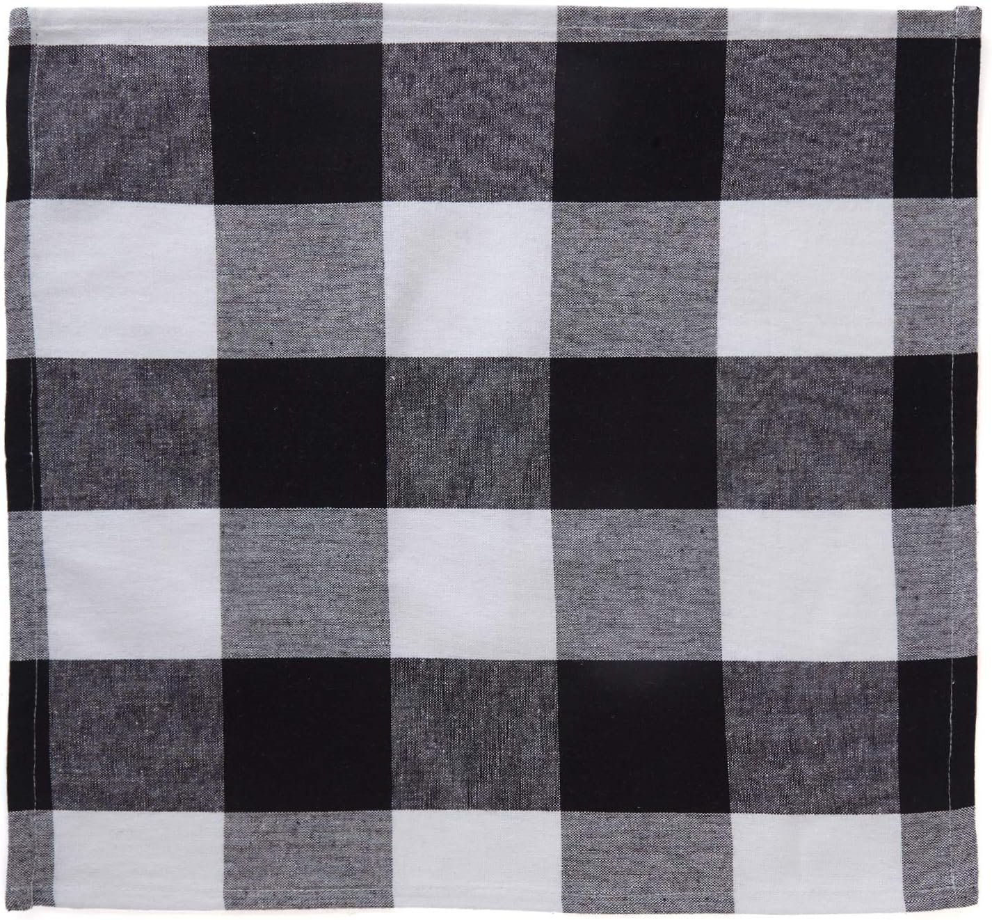 Encasa XO Cotton Cloth Napkins Set of 12, 17"x17", Buffalo Black Checks, 43 x 43 cm (Set of 12) - Image 3