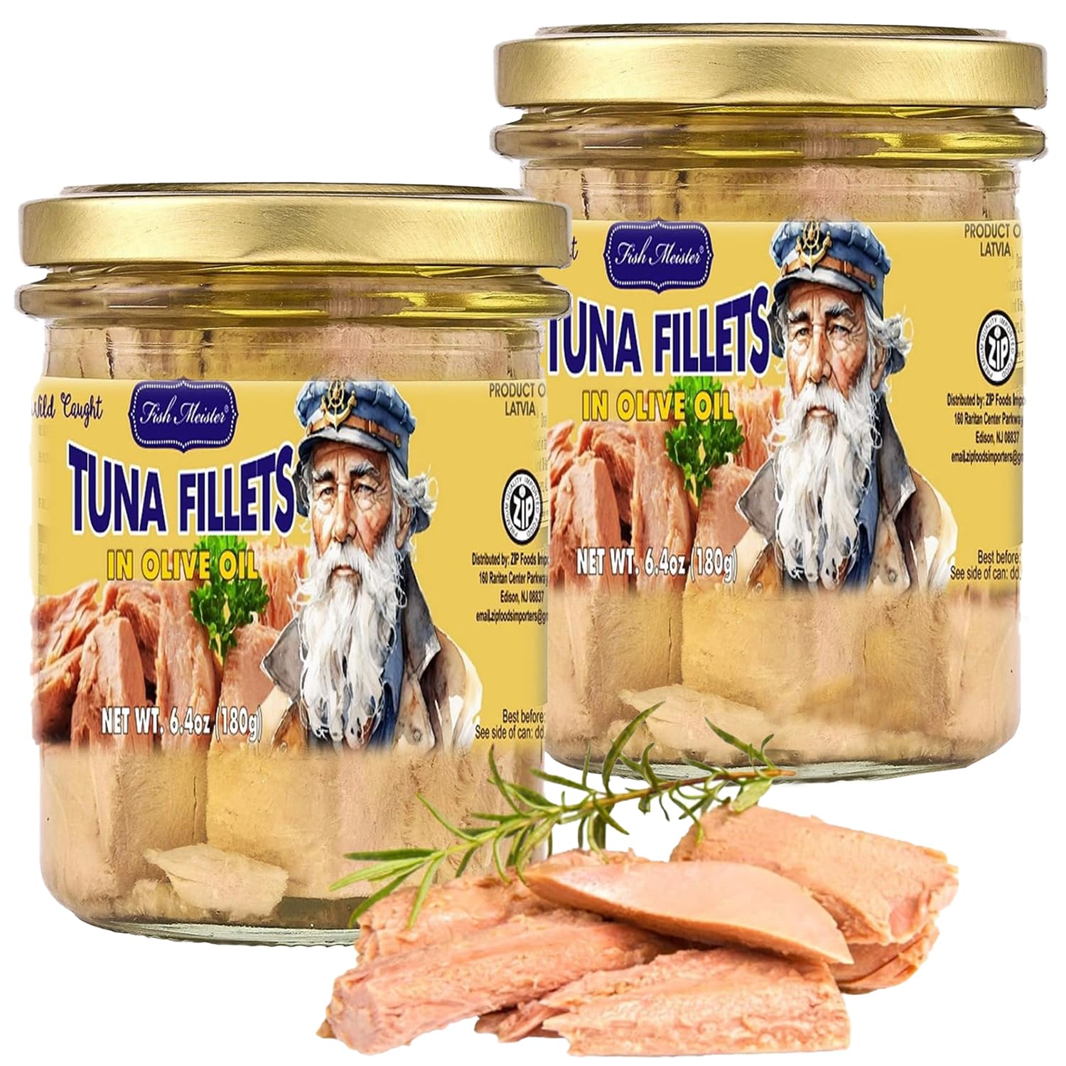 Fish Meister Tuna Fish in Premium Olive Oil - Tunas in Jar Rich with Omega-3 & Packed in Glass Jar for Freshness - Yellowfin Tuna Ready to Eat for