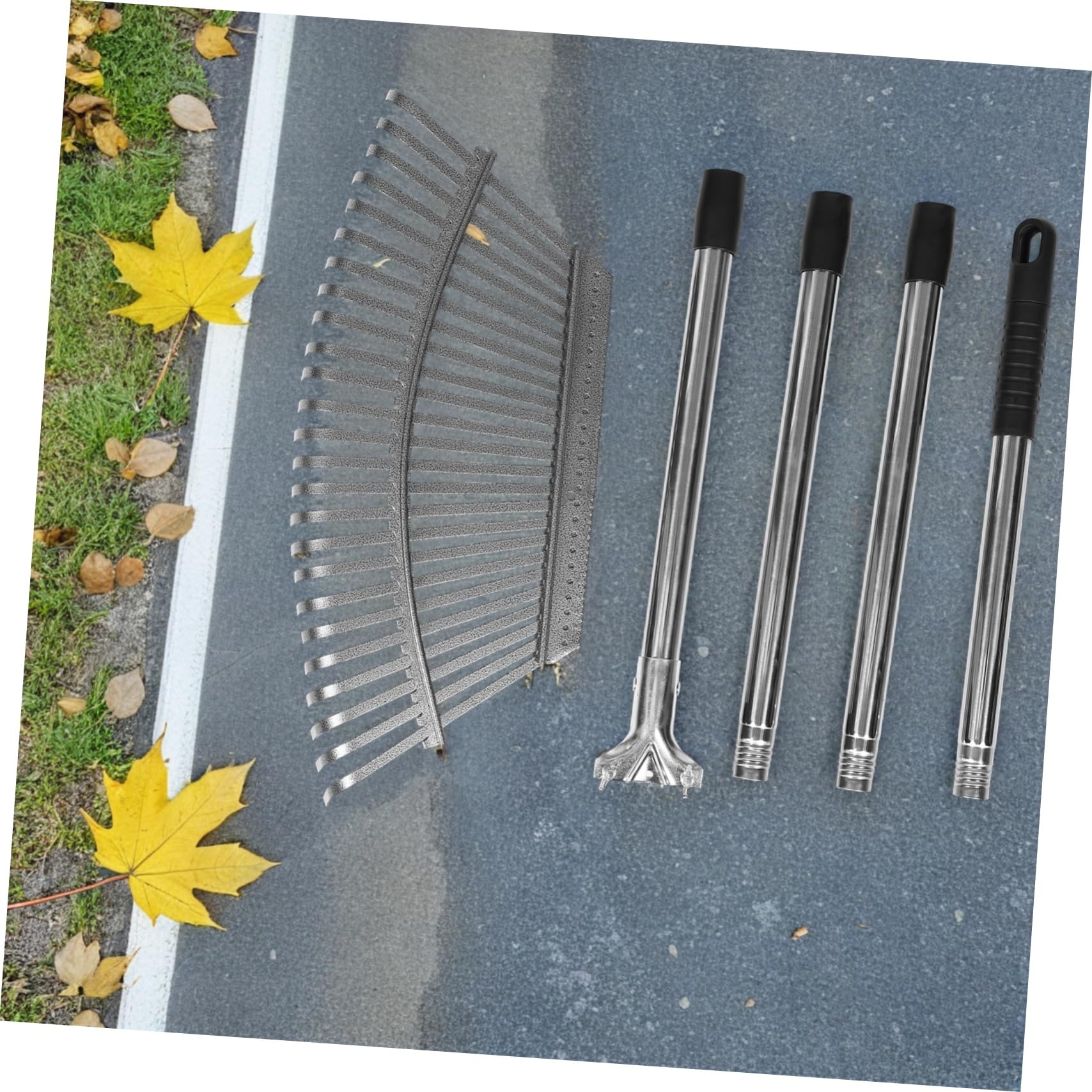 INOOMP Rastrillo de Jardín de 25 Dientes, Acero Inoxidable, Longitud Ajustable, Diseño Plegable para Yard y Pequeños Jardines
