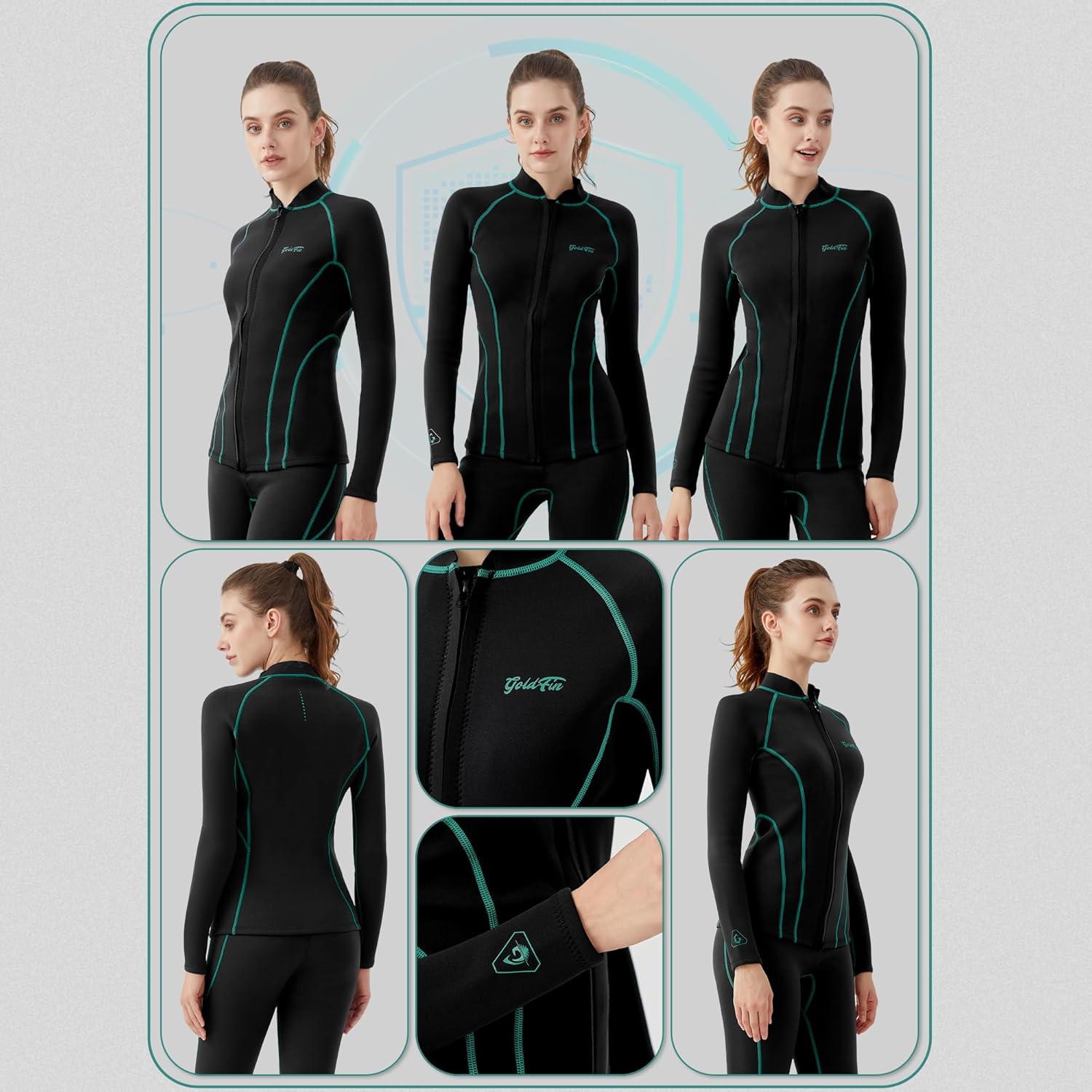GoldFin Wetsuit Top Women, Womens 2mm Wetsuits Neoprene Long Sleeve Jacket Keep Warm for Water Aerobics Swim Dive Surf - Image 2