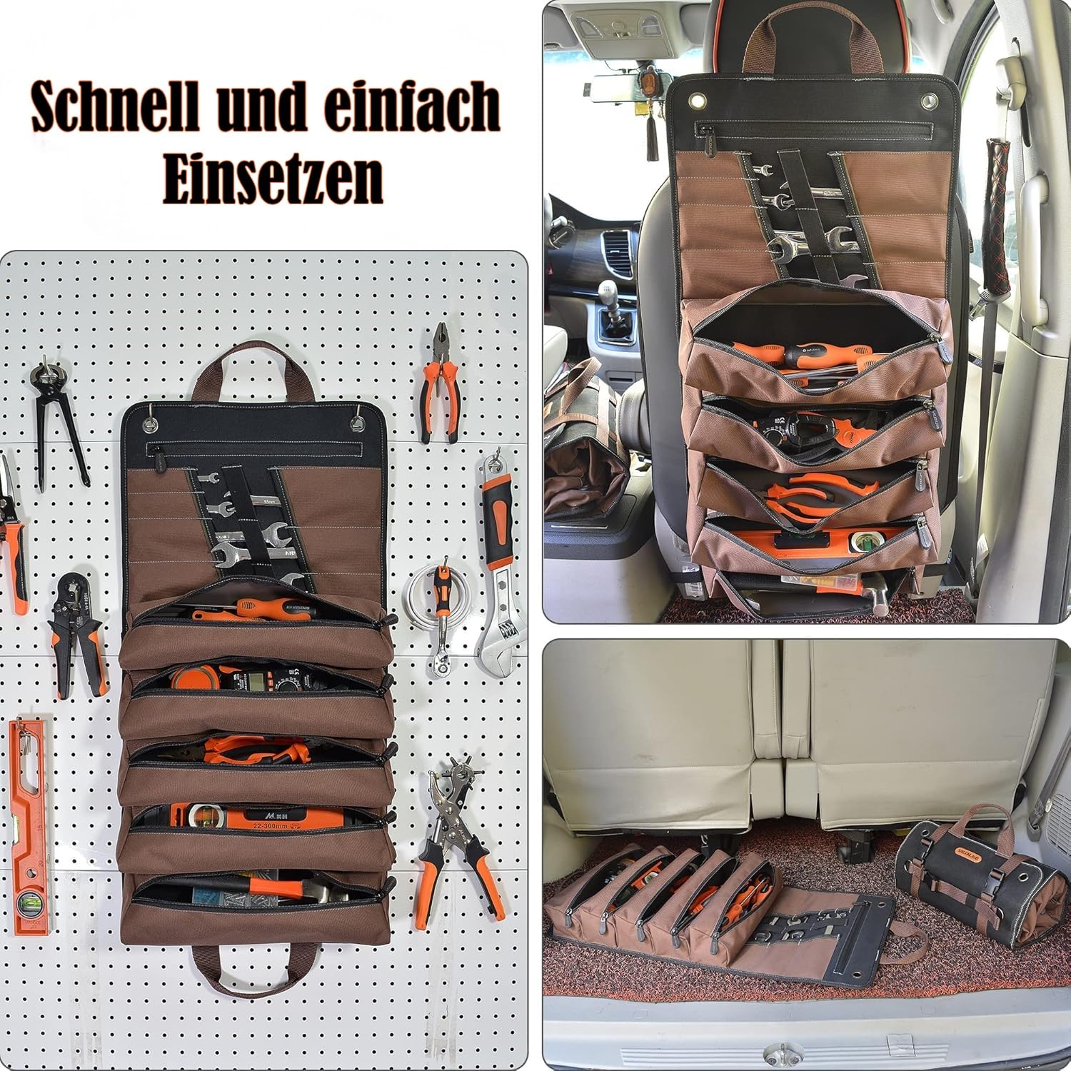 Robuste Werkzeugrolle aus gewachstem Segeltuch, 15 Taschen, Werkzeugrolle, 15 l Werkzeugtaschen, Werkzeugtaschenrolle, Werkzeugtasche, Werkzeugrolltasche, aufrollbare Werkzeugtasche, Organizer