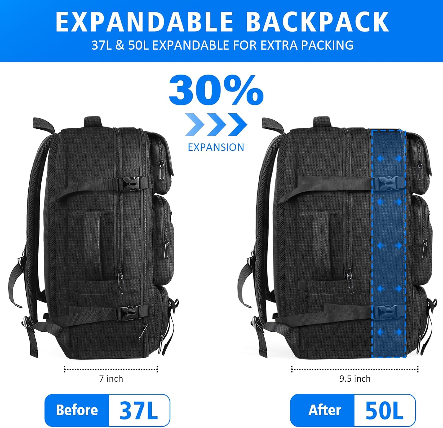 Z-MGKISS Large Expandable Travel Backpack for Men, Carry On Backpack with Shoe Compartment & Wet-Dry Pocket, 18.4 Inch Laptop Bag for Work Gym Outdoor Sports - Image 2