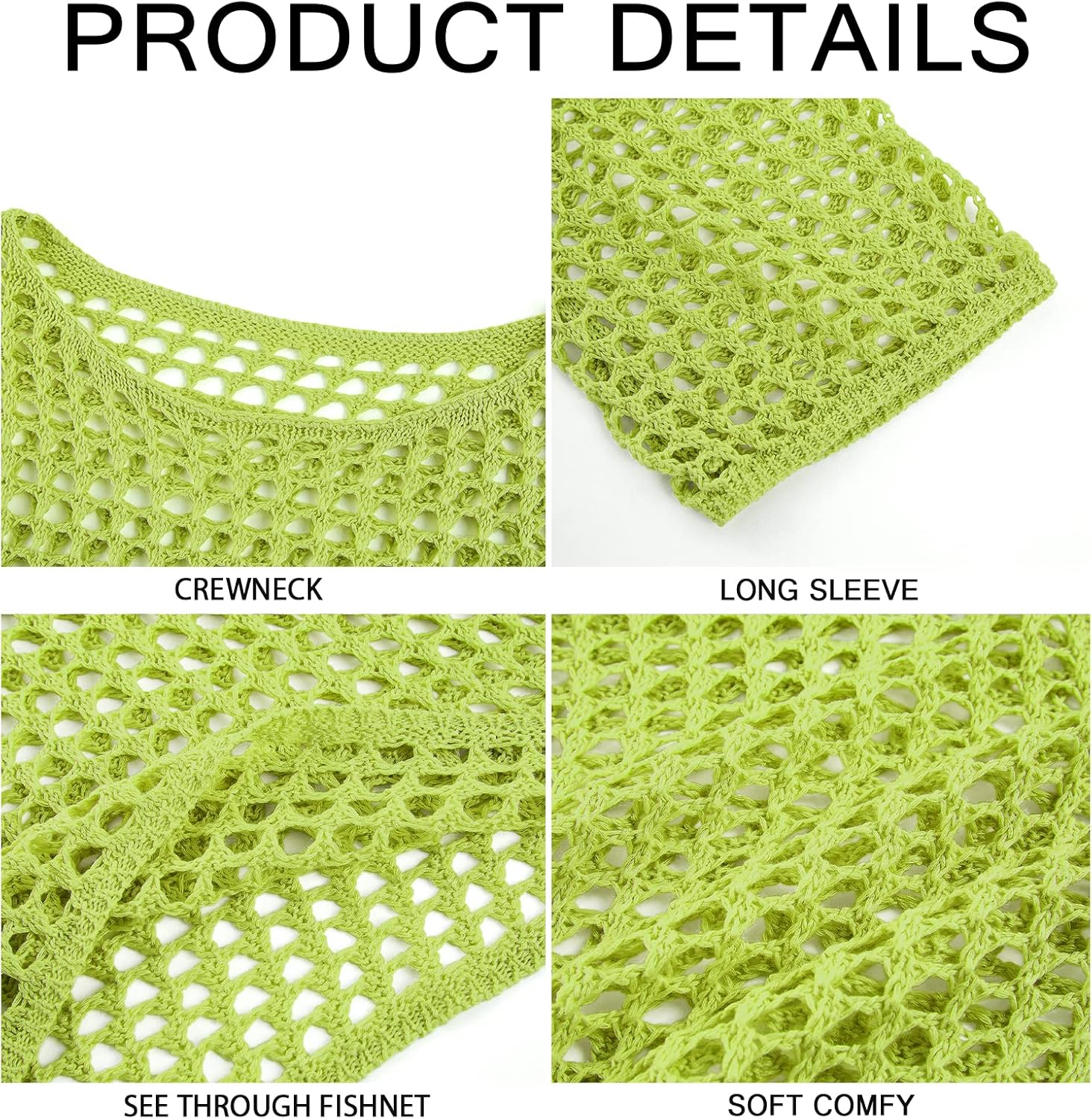 Womens Fishnet Crochet Crop Top Sexy Long Sleeve See Through Hollow Out Mesh Bikini Cover Ups - Image 4