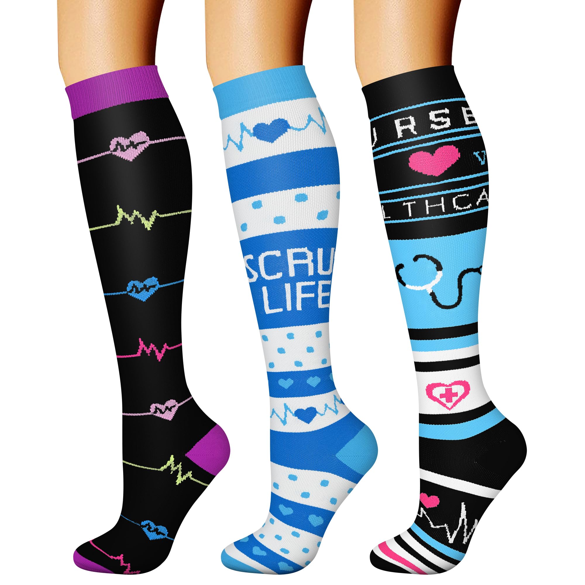 CHARMKING Compression Socks for Women &amp; Men Circulation (3 Pairs) 15-20 mmHg is Best Athletic for Running, Flight Travel, Support, Cycling, Pregnant - Boost Performance, Durability (L/XL,Multi 47)