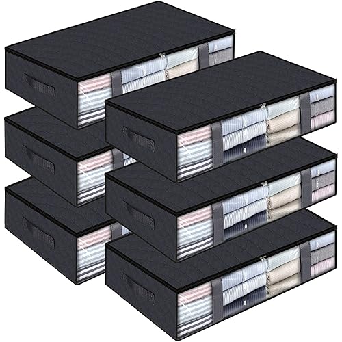 StorageRight Storage Bags, Clothes Storage, Under bed Storage Containers, Large Capacity Storage Bins, Foldable Storage Organizers For Clothes, Bedding and Toys - 65L/6 Pack/Black