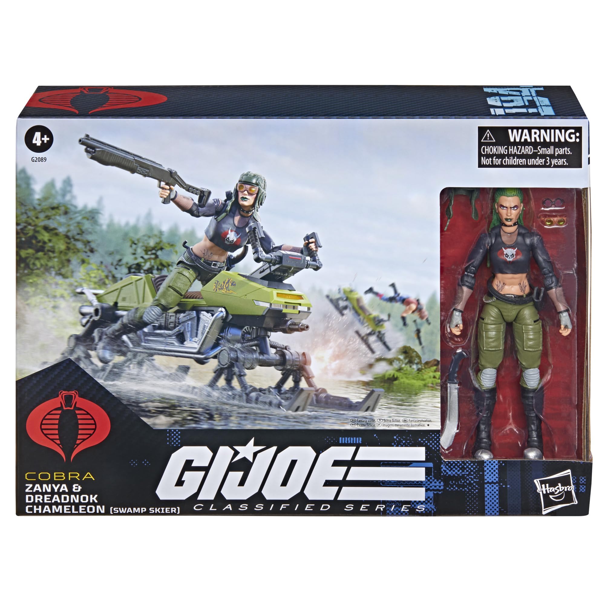 G.I. Joe Classified Series #194, Zanya and Dreadnok Chameleon (Swamp Skier), Set Coleccionable de Figura de acción de 15 cm y vehículo con 10 Accesorios