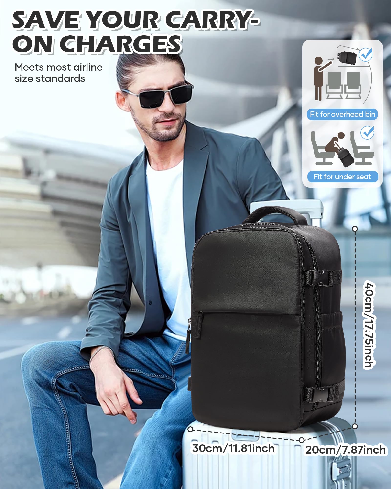 BJLFS Zaino da Viaggio con Sottovuoto Ryanair 40x30x20 Wizzair Bagaglio a mano 40x20x25 Ryanair con Pompa Borse da Cabina per Easyjet 45x36x20 con compressione sottovuoto,Zaino Casual per Laptop