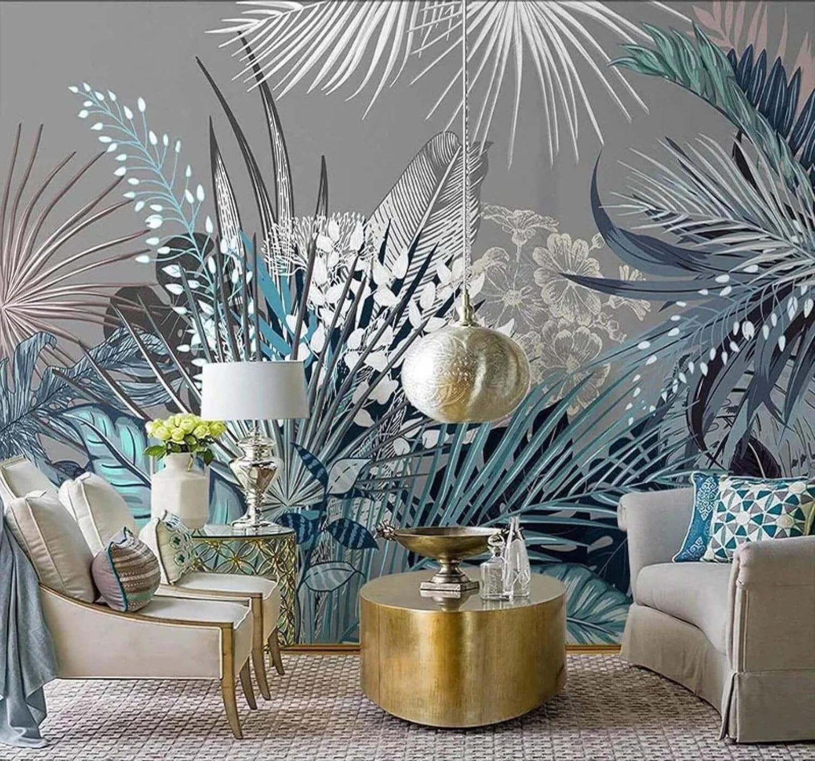 XLMING Hand Painted Vintage Plants Flowers Palm Leaves 3D Wallpaper Luxury Home Dining Decor Paste Sofa Living Room The Wall for Bedroom Mural-150cm×105cm