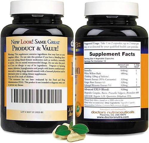 Miniatura 3 de Apoyo antiinflamatorio natural de los médicos Nutra - Apoyo del dolor inducido por inflamación, día o noche, derivado natural, seguro y eficaz con