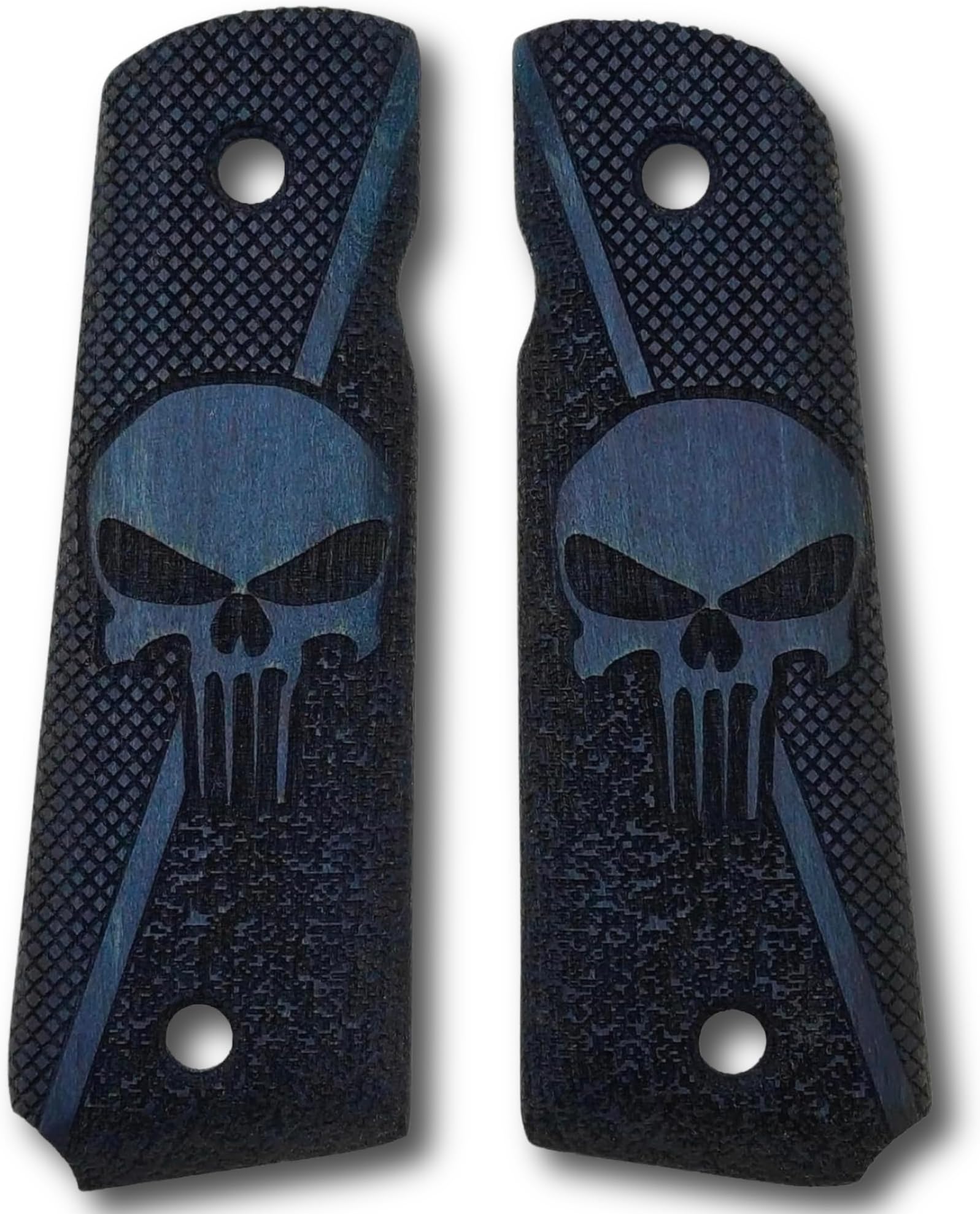 1911 Grips Full-Size Real Wood Grips, Punisher - Skull Engraving - Grip for Government/Commander, 1911 Accessories Ambi‑Safety Cut