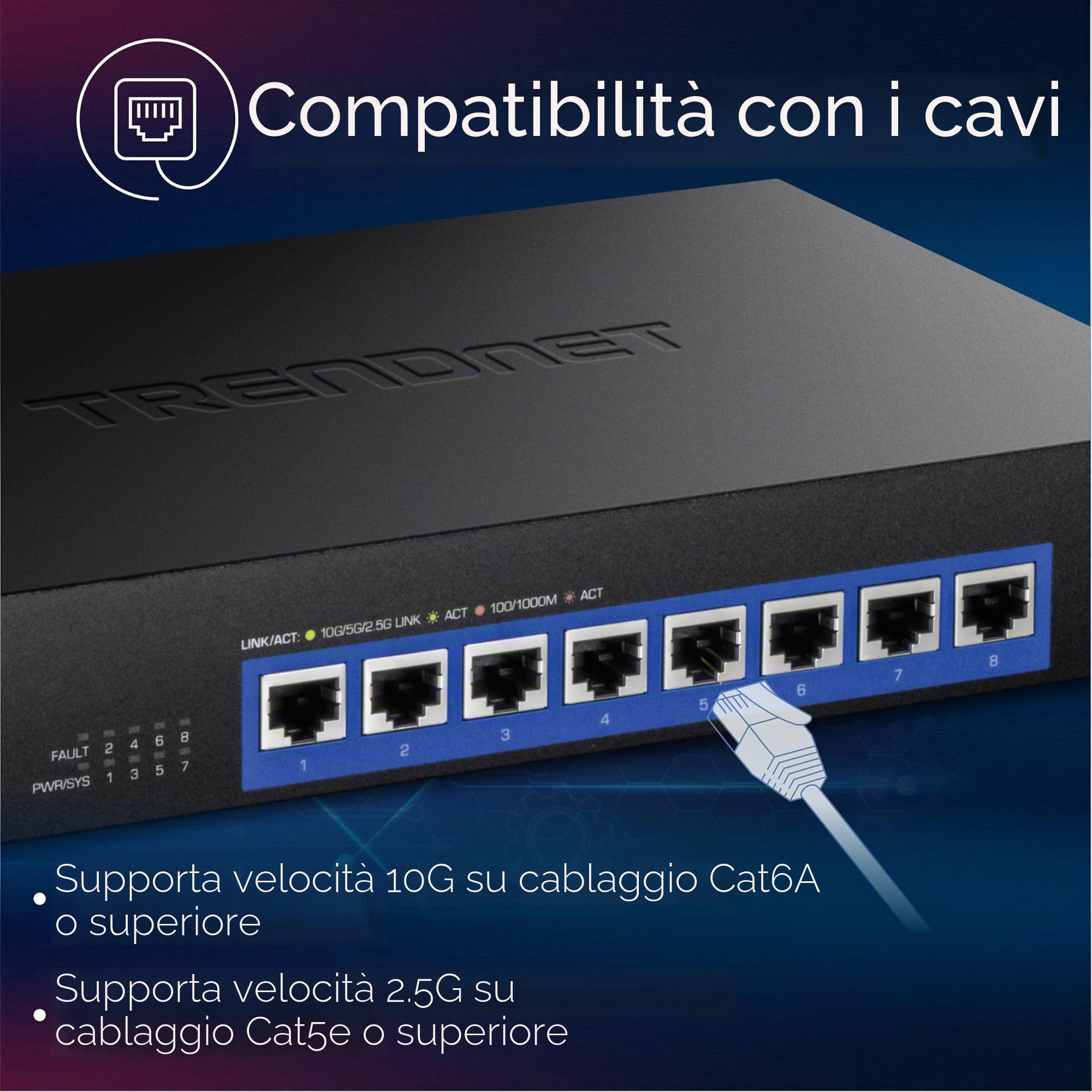 TRENDnet Switch a 8 porte 10G, 8 porte RJ-45 da 10 G, capacità di commutazione 160 Gbps montabile su rack, connessioni di rete 10 Gigabit, protezione a vita, nero, TEG-S708