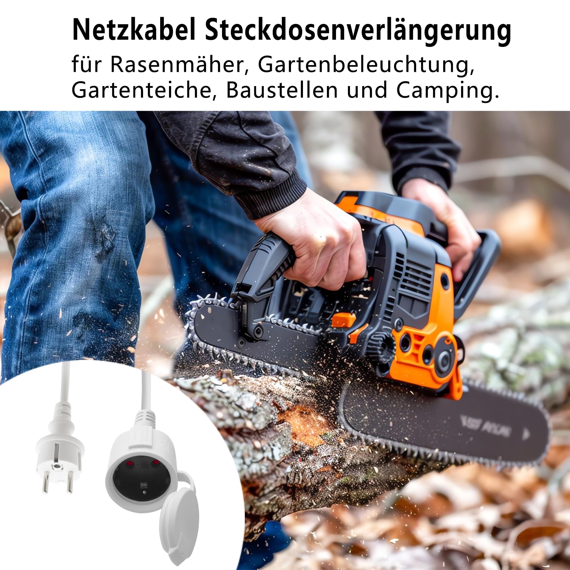Cavo Prolunga Schuko Corto 0,3 M Bianco – 16A 250V, IP44 Per Esterno, Giardino E Officina