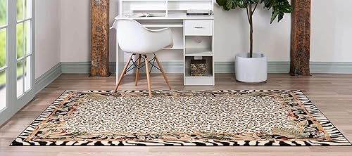 Miniatura 3 de Unique Loom Wildlife Collection - Alfombra inspirada en animales con diseño de bordes de guepardo, 6 x 9 pies, marfilnegro