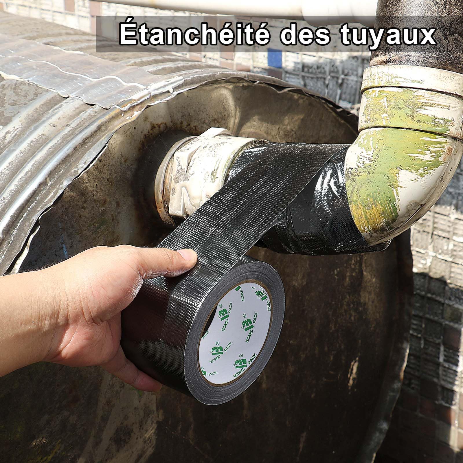 BOMEI PACK Ruban Adhésif Aluminium renforcé, noir 75mm x 20m Bande d'étanchéité Étanche Feuille, ruban d'aluminium de réparation, Ruban adhesif haute temperature pour la réparation, l'isolation
