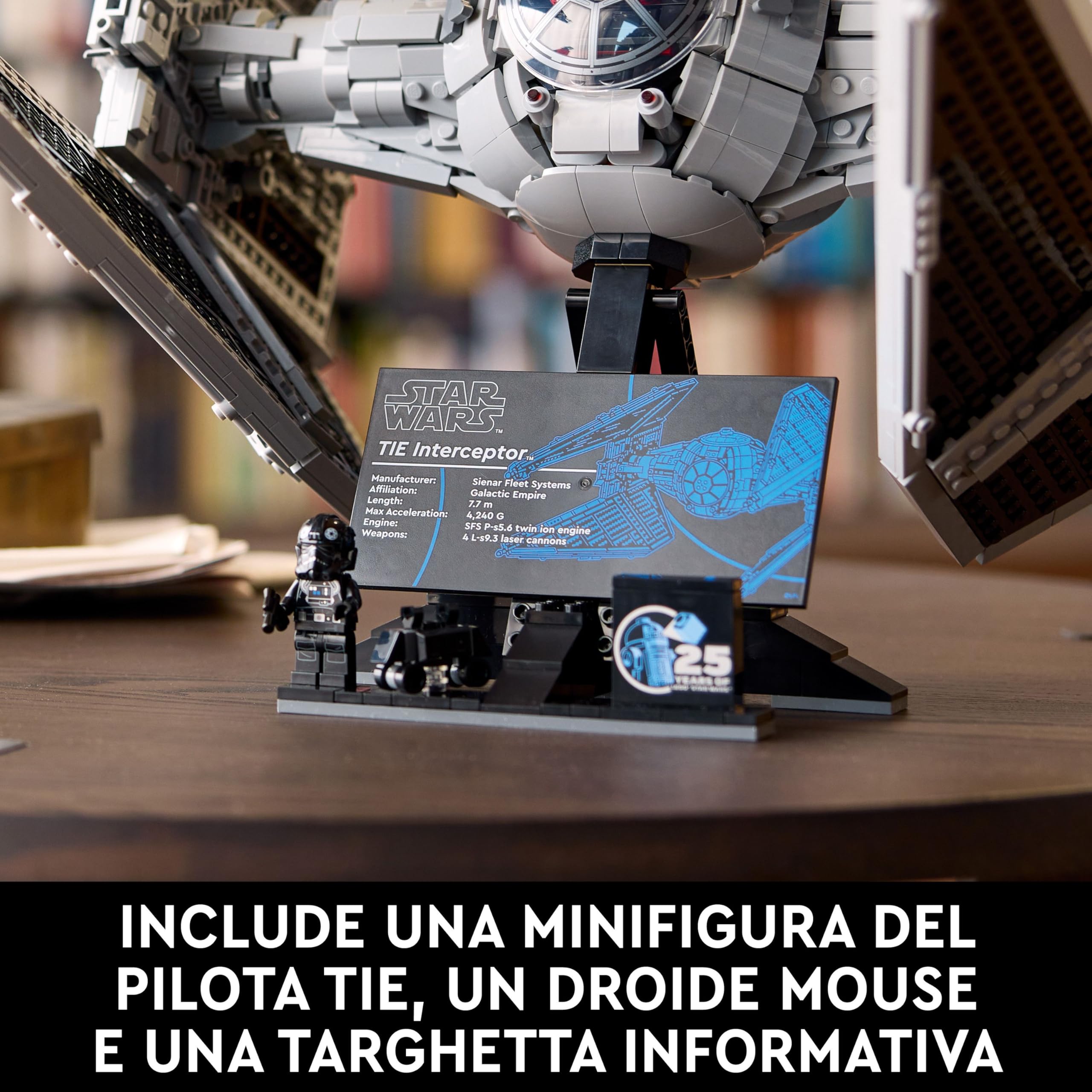 LEGO Star Wars TIE Interceptor, Modellino da Costruire di Starfighter Ultimate Collector Series con Espositore, Minifigure e Mattoncino del 25 Anniversario, Regalo per Adulti, Collezione UCS 75382