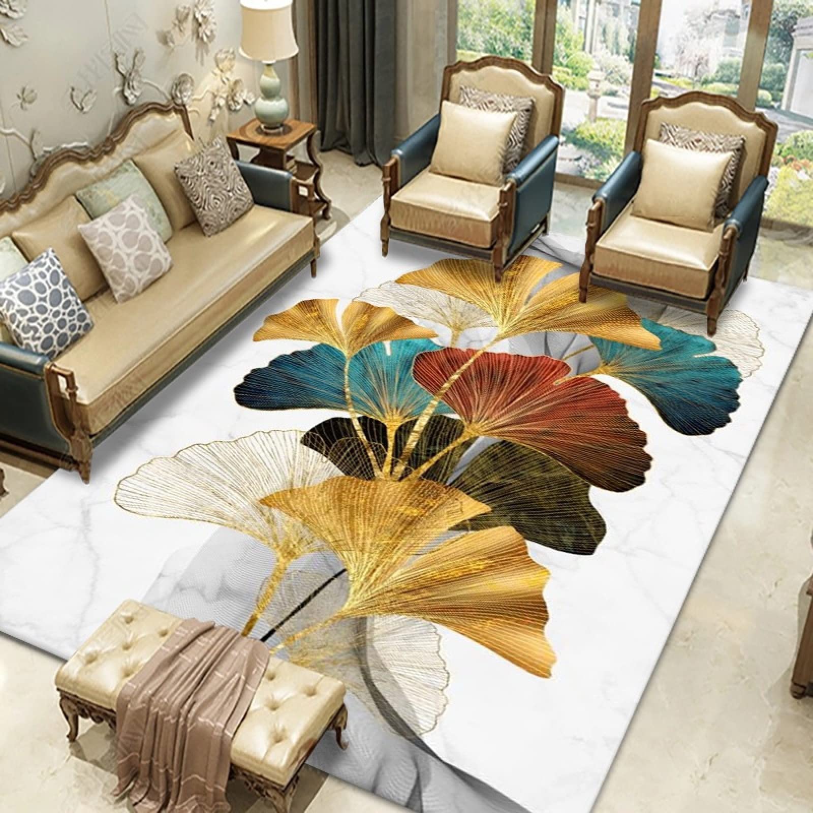 Felpudo Entrada Casa Hoja De Ginkgo Colorida Alfombra Salon Lavable Alfombra Entrada Casa Exterior Poliéster Felpudo Exterior Lluvia Suave Alfombras de Habitacion Salon Antideslizante Tapete 100x150cm