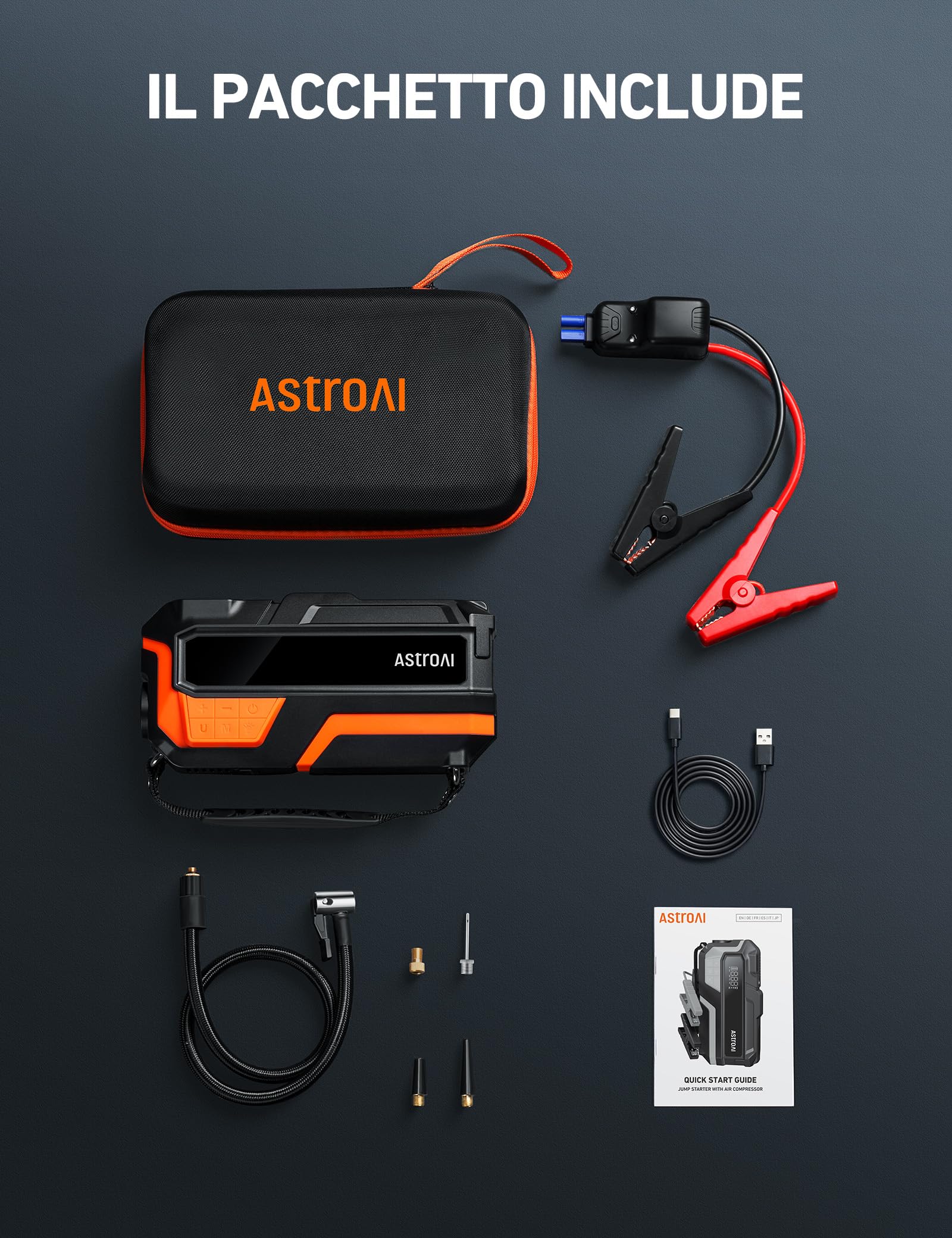 AstroAI MF16 Booster Avviamento 8000A & 150PSI Compressore Aria Portatile, Avviatore di Emergenza per Auto/Moto (10L Benzina/8L Diesel) con Torcia LED&Display