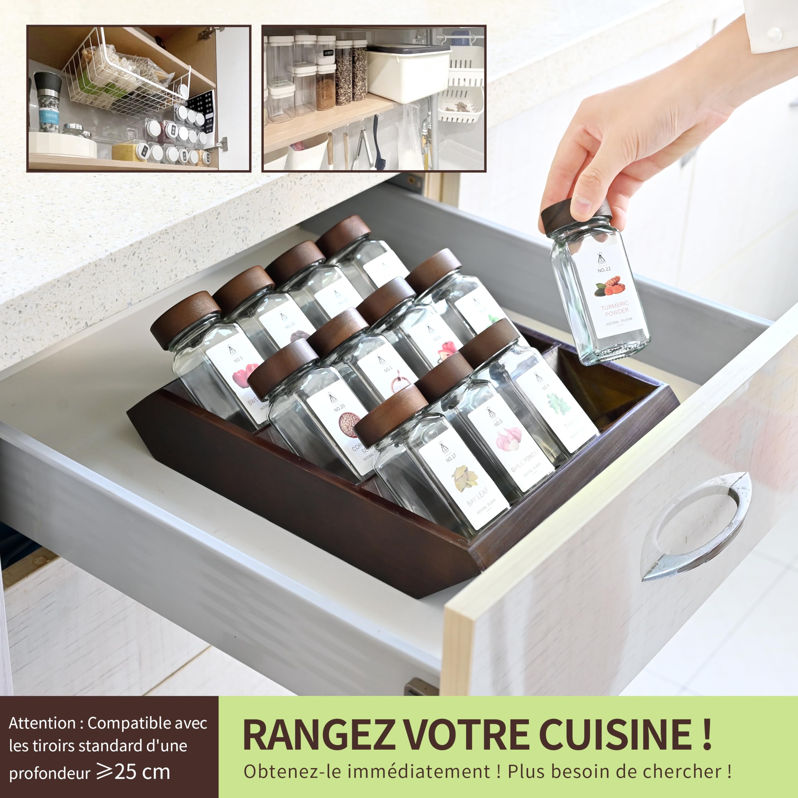 SAEIV Gewürze set 2-in-1 Akazien Holz FCM®21x120ml gewürzstreuer glas gewürzgläser eckig gewürzgläser glas Gewürz Organizer gewürzbehälter gewürzdosen spice jars gewürzgläser leer mit 120 Etiketten