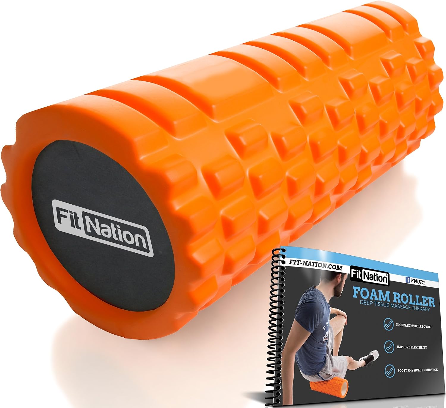 Fit-Nation Foam Roller for Muscle Massage with Exercise Book, Ultra Strong Solid Core Muscle Roller for Deep Pain Relief in Your Aching Legs and Body. Ideal for Runner Cyclist Cross Fit Athlete