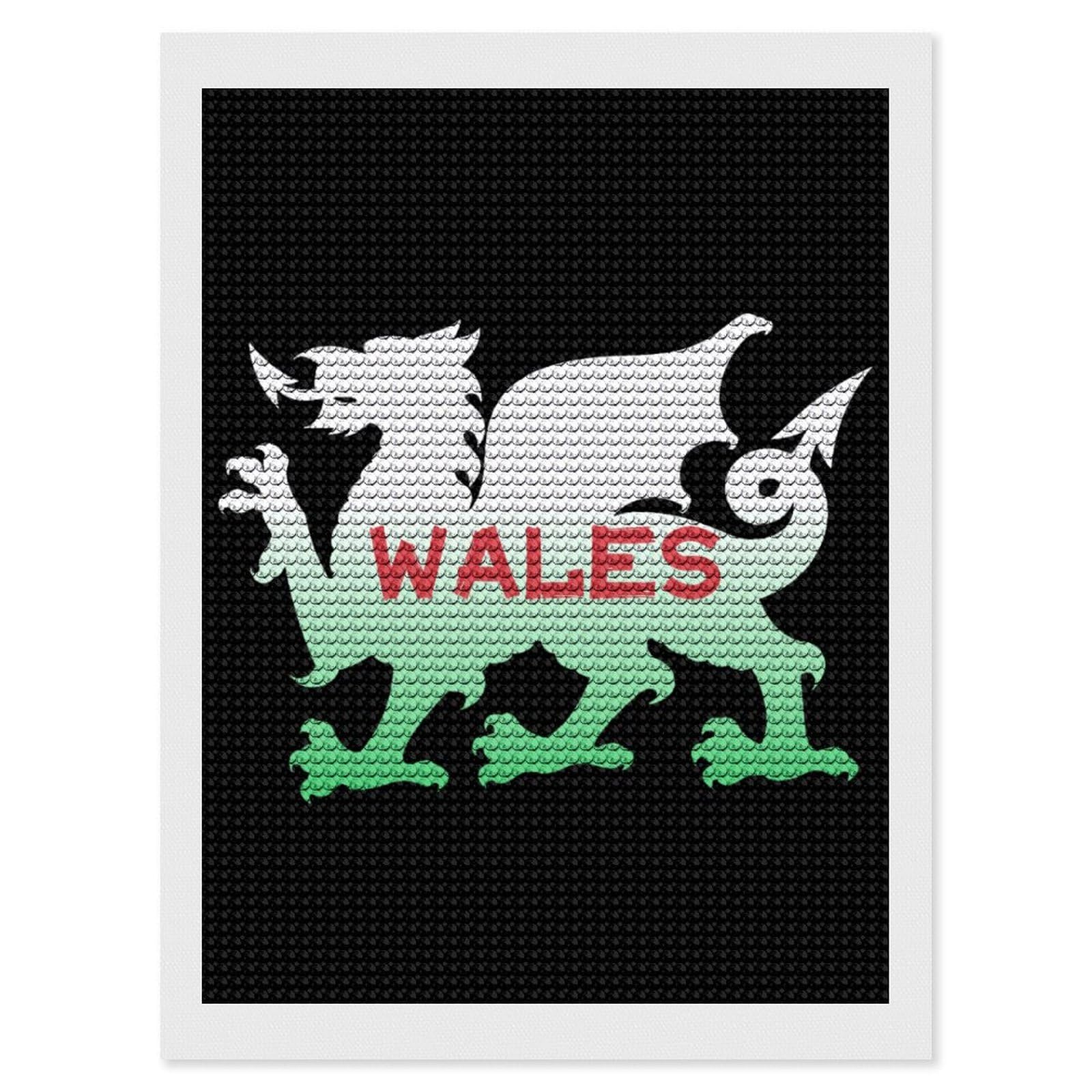 Nclqvjxzkhw Style Welsh Dragon Flag Of Wales Diamond Art Painting For Adult Round Diamonds Pictures Arts Crafts Home Wall Decor 12"X16"