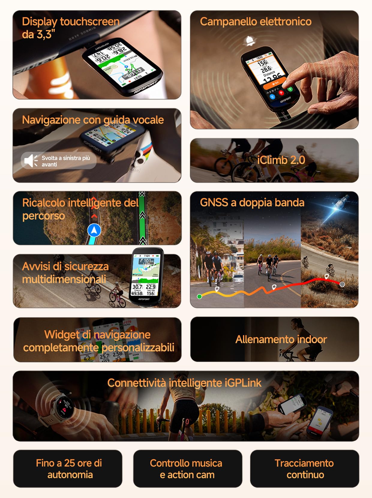 iGPSPORT BSC500 Ciclocomputer GPS per Bici, Schermo Touch da 3,3", Navigazione Vocale, Campanello Elettronico e Funzioni di Allenamento