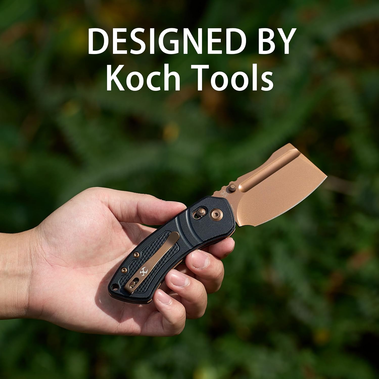 KANSEPT Korvid V Pocket Knife, 2.91'' America Rose Gold Coated D2 Blade, Black G10 with Diamond Pattern Handle, Thumb Stud with Crossbar Lock, Double Sided Clip for EDC Camping Folding Knives TE2030V1