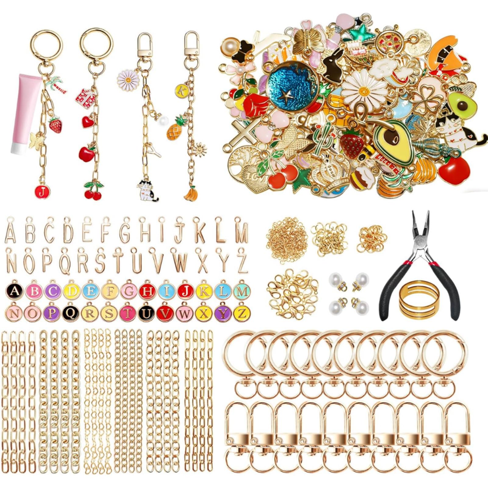 Wusejosapi 433 Pieces Keychain Craft Kit, Charms DIY Set, Cute Friendship Jewellery Craft Kit, 24 Keychains for Beginners & Adults Creative Leisure