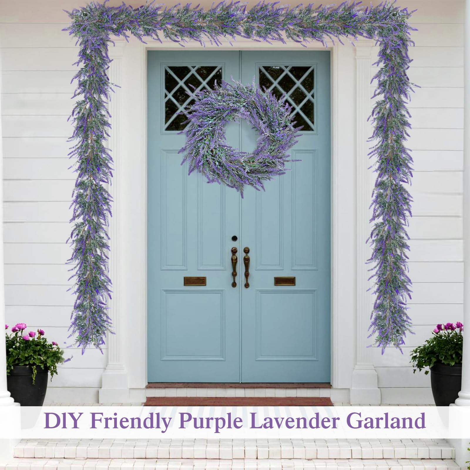 DEMIUKO 2 pezzi di lavanda artificiale, fiori artificiali, decorazione primaverile, finto lavanda, viti da appendere, ghirlanda fai da te, per matrimoni, casa, camino, runner da tavolo, decorazione