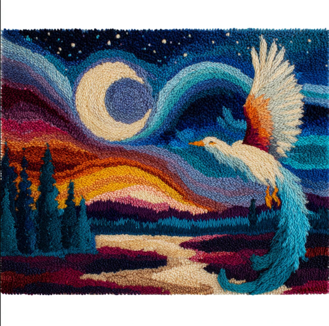 AxiangziK Landscape DIY Latch Hook Kits for Adults Starry Sky Scenery and Birds Latch Hook Kits for Beginners，Seniors，3D DIY Enthusiasts Rug Making Set 31x45in