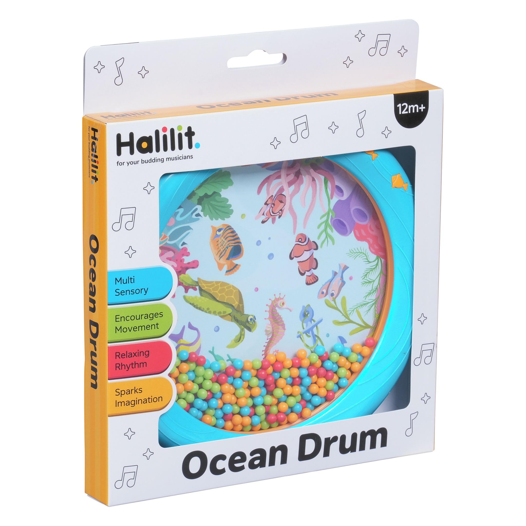 Halilit Children's Ocean Drum. Bead Sea Sound Wave Musical Instrument. BPA Free. Robust Kids Sensory Percussion Toy for Toddlers. Age 12 months +