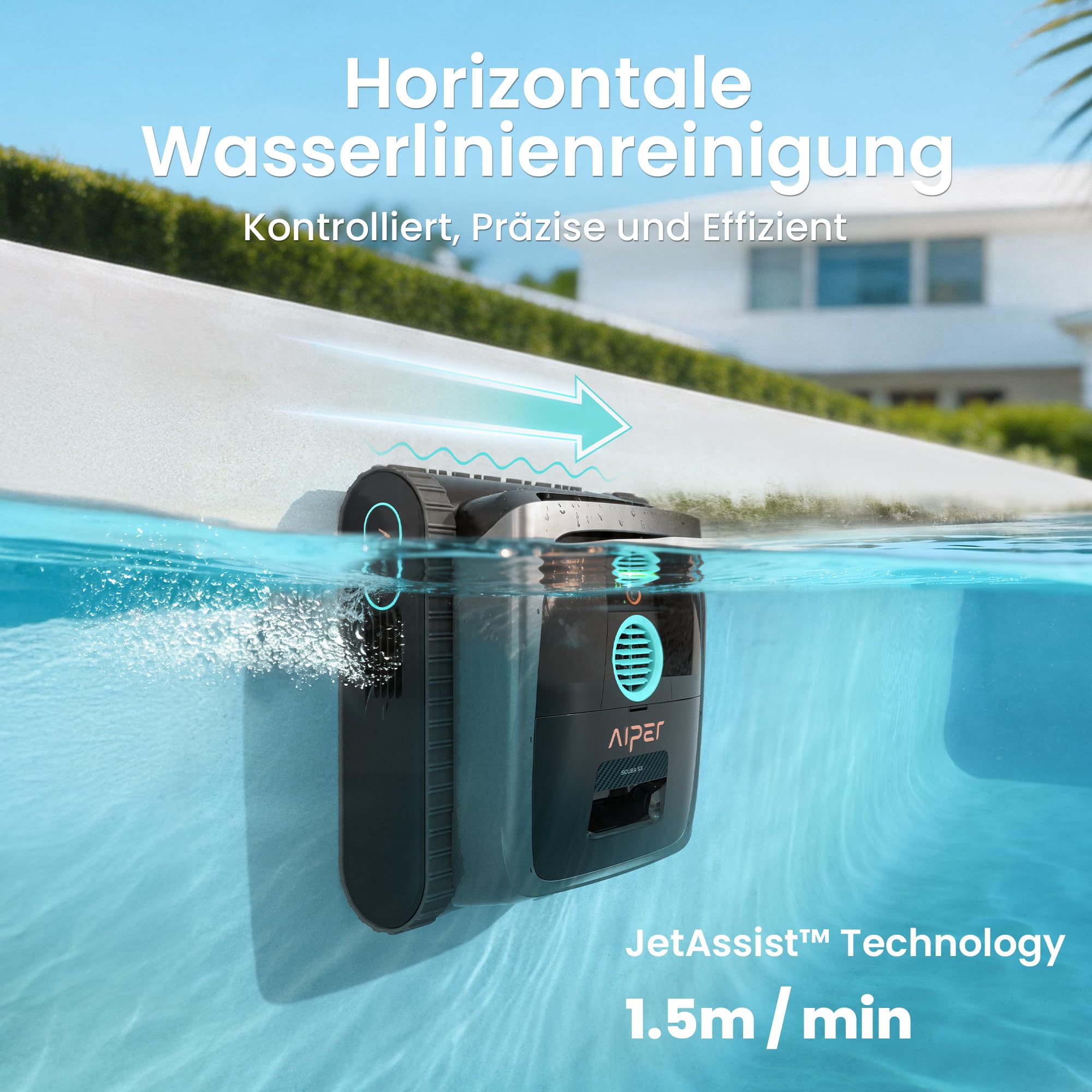 (2026 Neu) AIPER Scuba S3 Poolroboter Wand und Boden, Wasserlinien-Parkfunktion, Intelligente Sensor-Navigation, Leichter Poolsauger, Wasserlinienreinigung, Poolsauger für Einbau- und Aufstellpools