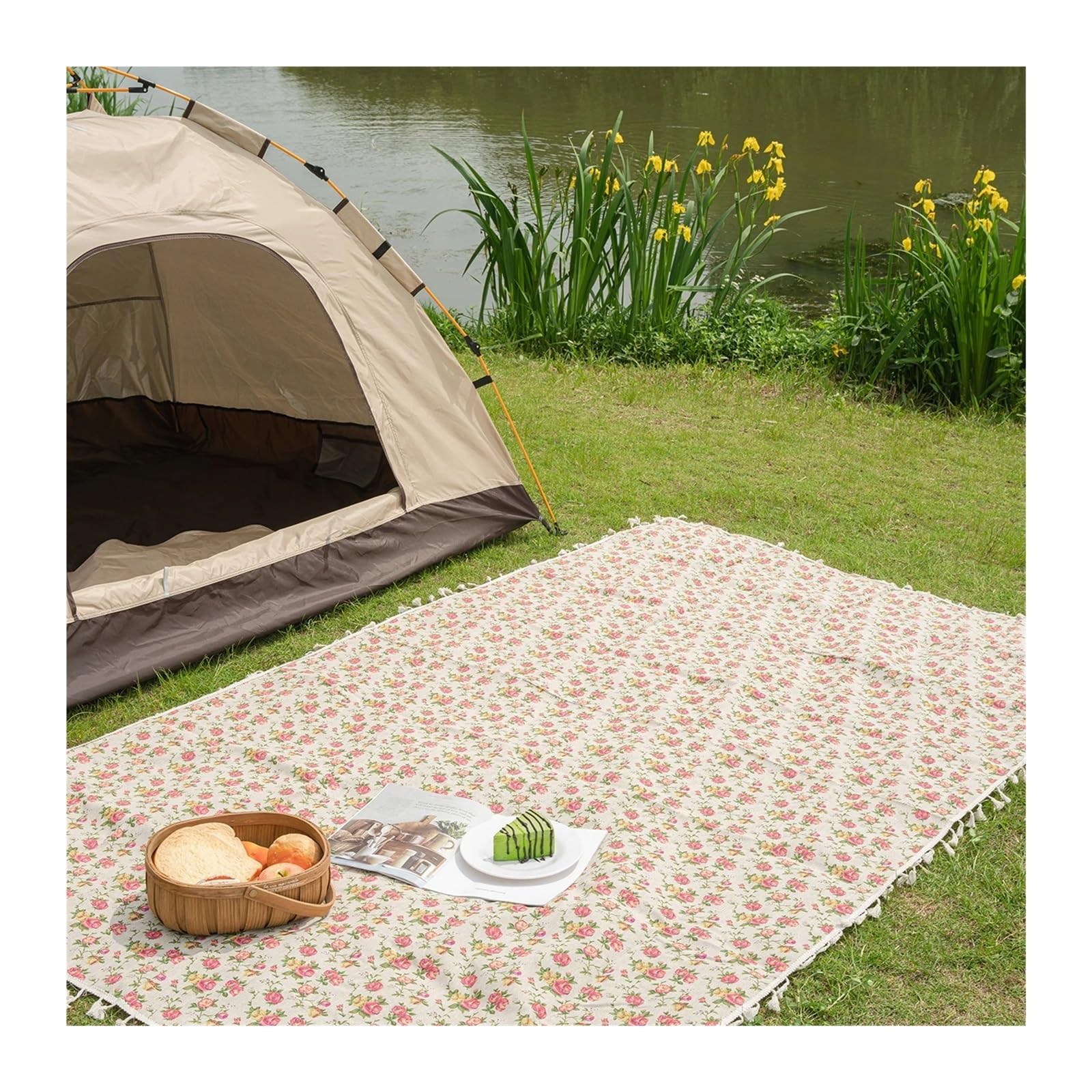 Couverture Pique Nique Tapis de Pique-Nique Pliable Style Campagne Rose, idéal for Les Voyages à la Plage, Le Camping et la randonnée.(140x220)